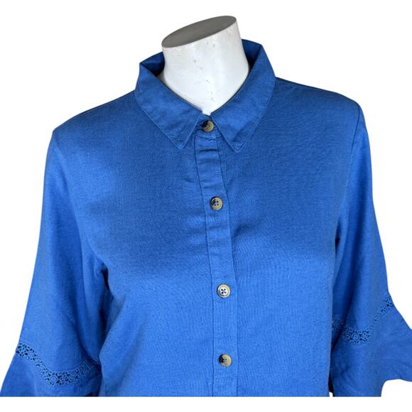 Isaac Mizrahi Live! Bridgehampton Linen Tunic w/ Lace Trim Blue XS NWOT - Picture 8 of 14